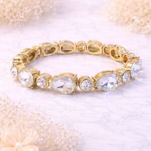 Gold Tone Clear Rhinestone Encrusted Stretch Statement Bracelet